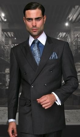 Double Breasted Men's Wool Suit Charcoal Alberto Nardoni DB-1 - Walmart.com