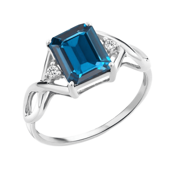 Emerlad Cut London Blue Topaz Ring in 925 Sterling Silver - Bridal Wedding Ring For Womens - Birthday Gift