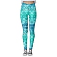 thumbnail image 4 of XIAONU Women's Scale Print Leggings Slim Fit Full Length Tights Vibrant Playful Casual Bottoms Sky Blue, 4 of 5