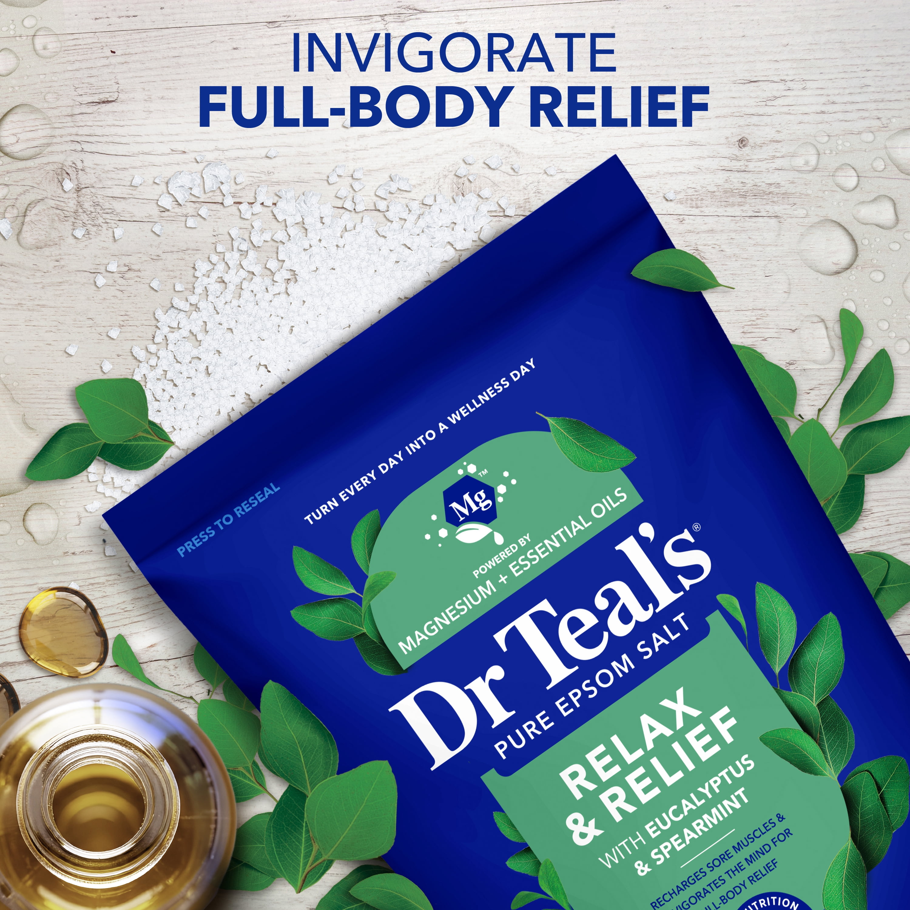 (4 pack) Dr Teal's Epsom Salt Magnesium Soak, Relax & Relief with Eucalyptus & Spearmint, 7 lbs