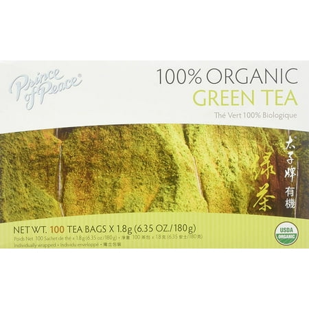 Prince of Peace Organic Green Tea 100 Tea Bags – 100% Organic Green Tea – Unsweetened Green Tea – Lower Caffeine