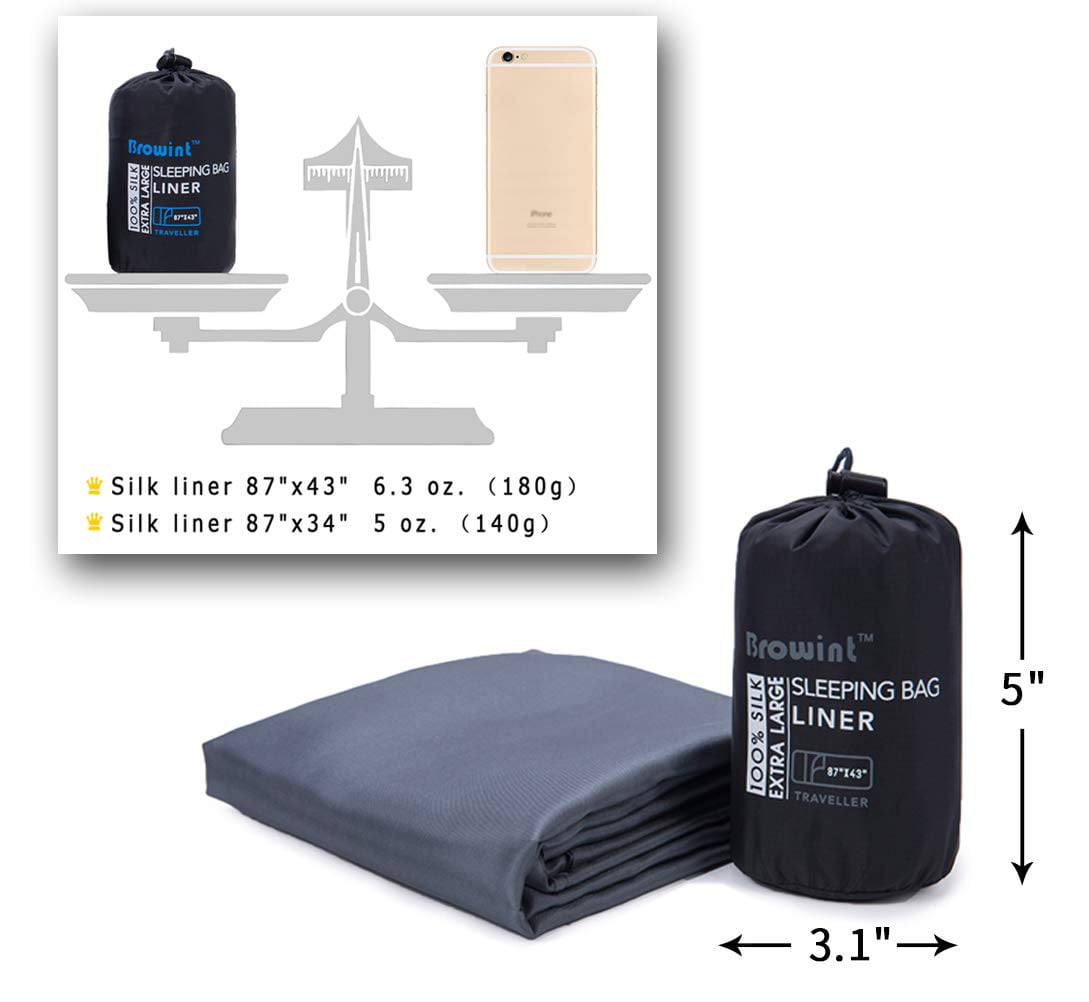 Browint Silk Sleeping Bag Liner, Silk Sleep Sack, Extra Wide 87"x34", Lightweight Travel Sheet for Hotels, More Colors for Option, Reinforced Gussets