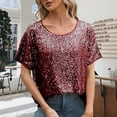 thumbnail image 2 of Summer Tops Shirts Long Sleeve Women Shirt Sleeve Women Lace Short Long under Shorts for Shirts and Blouses Women's Sequin Tops Sparkly Glitter Blouses Sequined Short Red M, 2 of 5