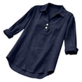 thumbnail image 4 of NAFUU Women Blouse Solid Color Lapel Casual Short Sleeve Linen Blend Breathable Button Down Lapel Everyday Comfort Shirts For Women, 4 of 5