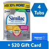 Free $20 Walmart eGift Card with purchase of (4) Similac Pro-Advance Non-GMO with 2'-FL HMO Infant Formula with Iron for Immune Support, Baby Formula 30.8 oz Value Size Cans