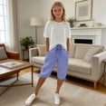 thumbnail image 2 of Girls' Capri Pants Wide Leg Casual Capris Sweatpants Loose Summer Kid Elastic Waist Cropped Trousers Solid 3/4 Length Jogger, 2 of 5