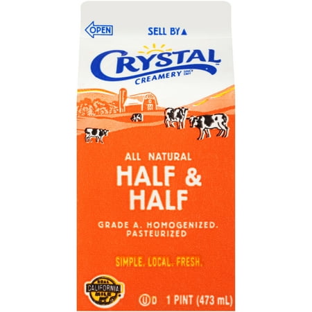 Crystal Creamery Fresh All-Natural Half & Half Dairy Milk Paper Carton Pint 16 fl oz (Refrigerated)