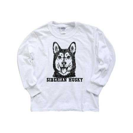 Siberian Husky Sketch Portrait with Dog Breed Name Youth Long Sleeve (Best Husky Dog Names)