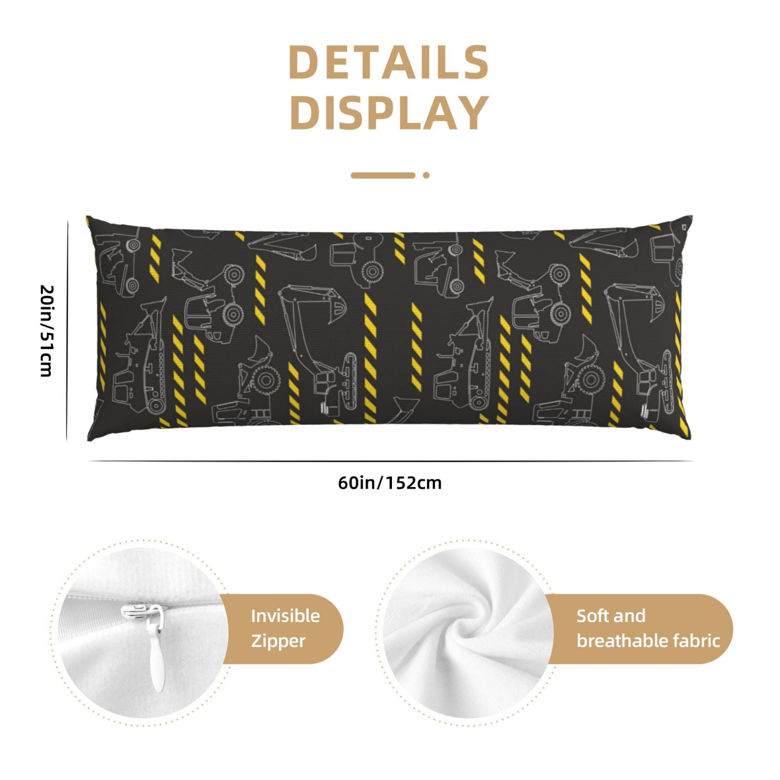 Naloa Retro Excavator Super Soft 20x60 Body Pillow Case,Long Side Hidden Zipper（PILLOWS ARE NOT INCLUDED）