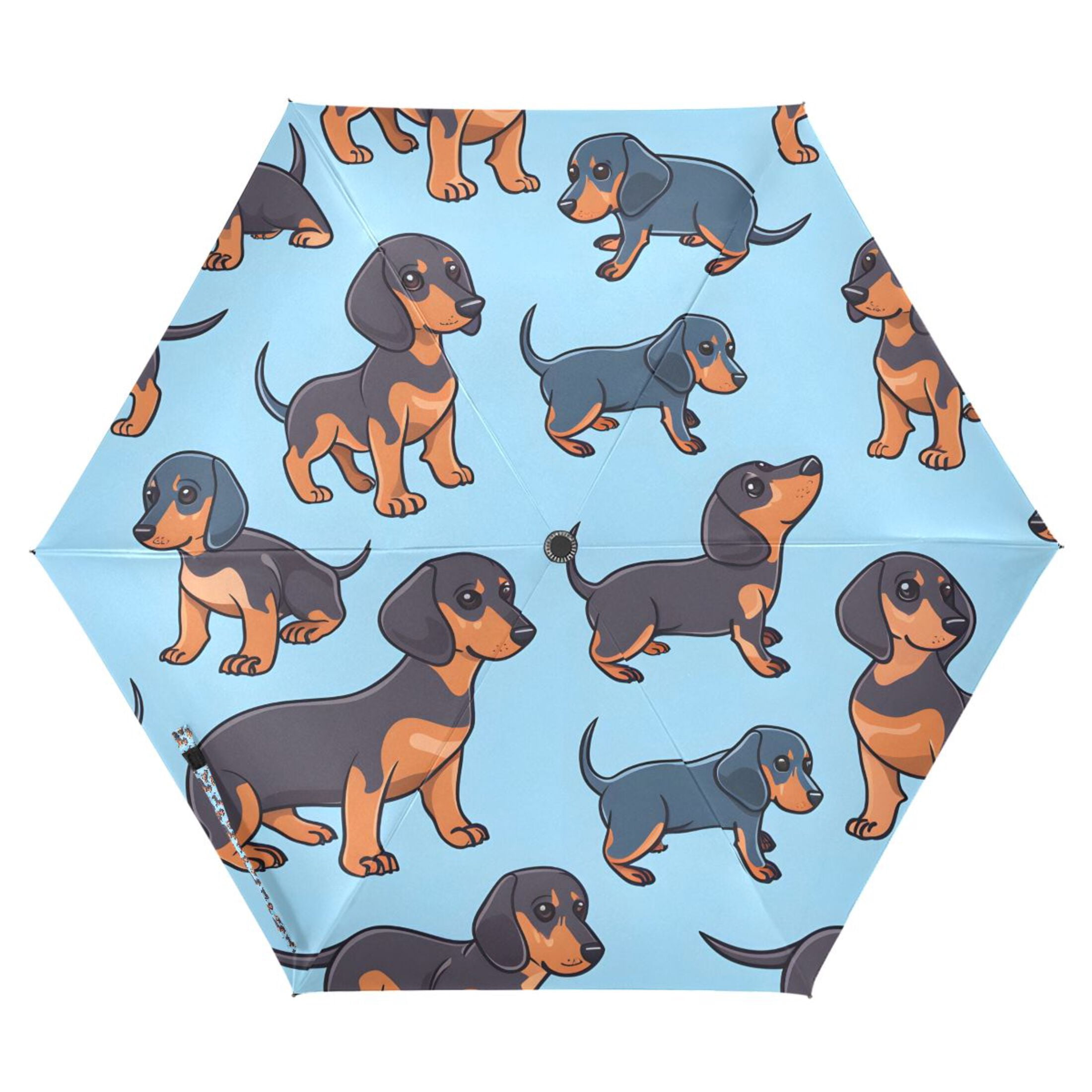 Cute Dachshund Dogs Compact Sun Umbrella Windproof Travel Umbrellas for Rain Strong Portable UV Protection