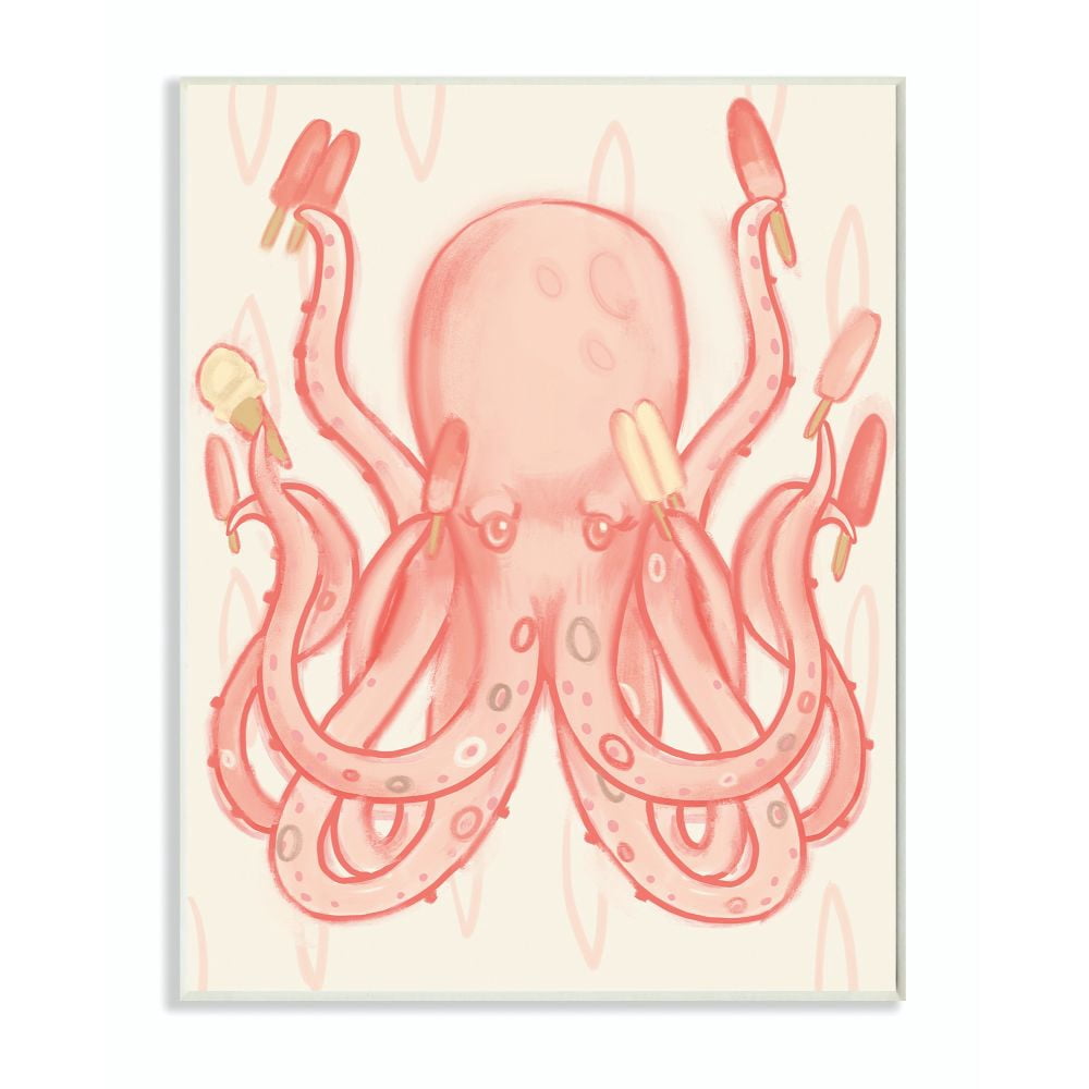 The Kids Room by Stupell Popsicle Octopus Ocean Sea Animal Pink Kids Drawing Wall Plaque by Daphne Polselli