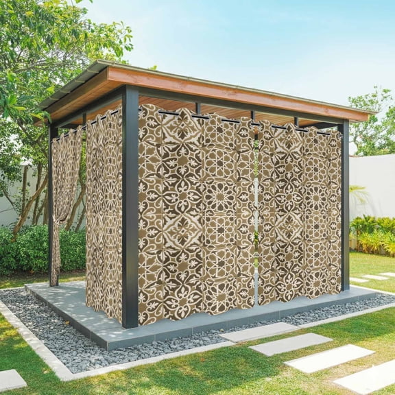 1 Panel Outdoor Curtains for Patio Waterproof 54"x108" Traditional Morocco Weatherproof Privacy Outsides Curtains, Vintage Abstract Geometric Art Brown Grommet Thermal Drapes for Cabana Porch Pergola