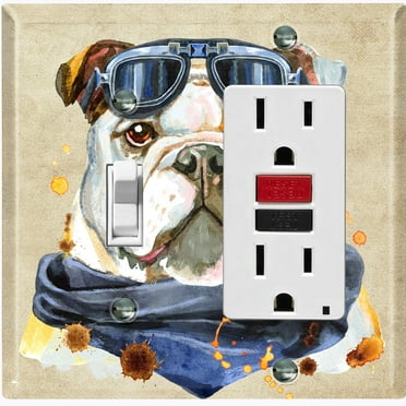 Metal Light Switch Plate Cover Cute Aviator English Bulldog Outfit DOG012