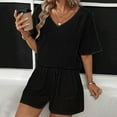 thumbnail image 2 of Conjunto informal de pantalones cortos lisos para mujer - Camisa con solapa y pantalones cortos, dos piezas, manga corta, corte ajustado, moda primavera/verano., 2 of 8