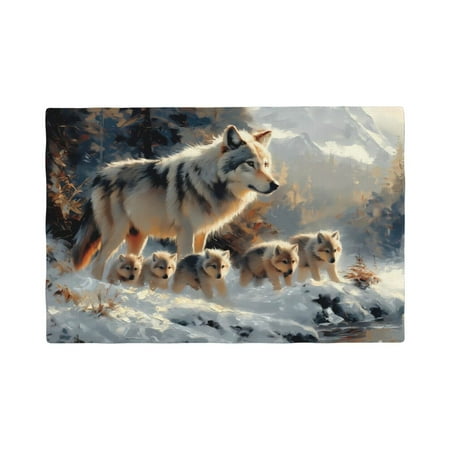 

Placemats Set of 4 / 6 Wolf Family Winter Wonderland Placemats for Dining Table Indoor/Outdoors Heat Resistant Washable Placemats 18 x 12