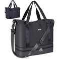 thumbnail image 1 of Bolsa de viaje de fin de semana de 36 litros Bolsa de hombro deportiva separada seca y húmeda Bolsa impermeable para correr para mujeres Hombres Deportes Gimnasio Weekender Hospital Bolsa de mano (negro) JM, 1 of 5