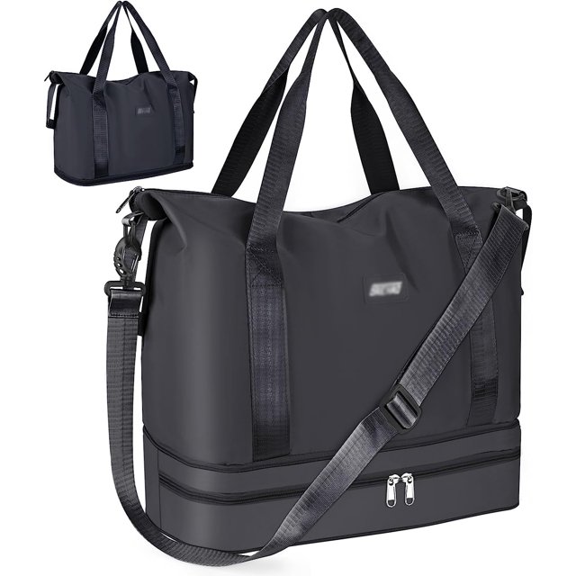 Bolsa de viaje de fin de semana de 36 litros Bolsa de hombro deportiva separada seca y húmeda Bolsa impermeable para correr para mujeres Hombres Deportes Gimnasio Weekender Hospital Bolsa de mano (negro) JM