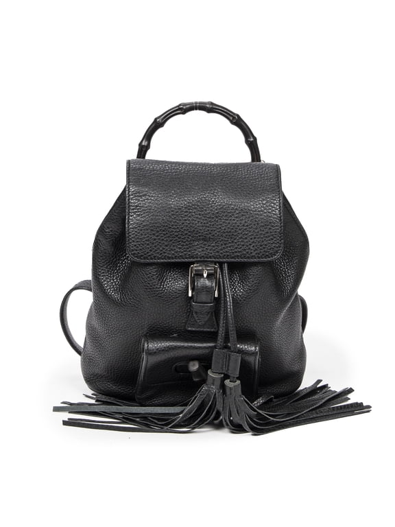 Pre-Owned Gucci Black Small Bamboo Tassel Backpack Backpack Grained Leather