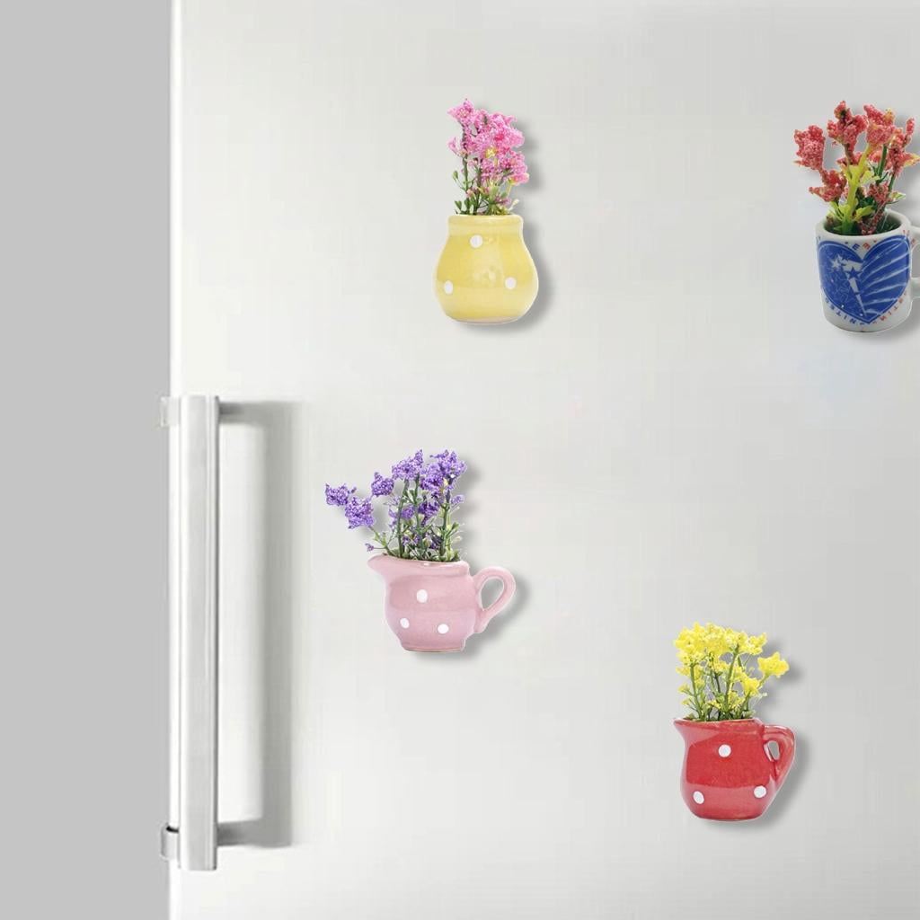 Rvaymup Set Of 8 Miniature Magnetic Flower Pot Kitchen Refrigerator Decors Resins Vase Fridge Magnets for Home Office Decoration