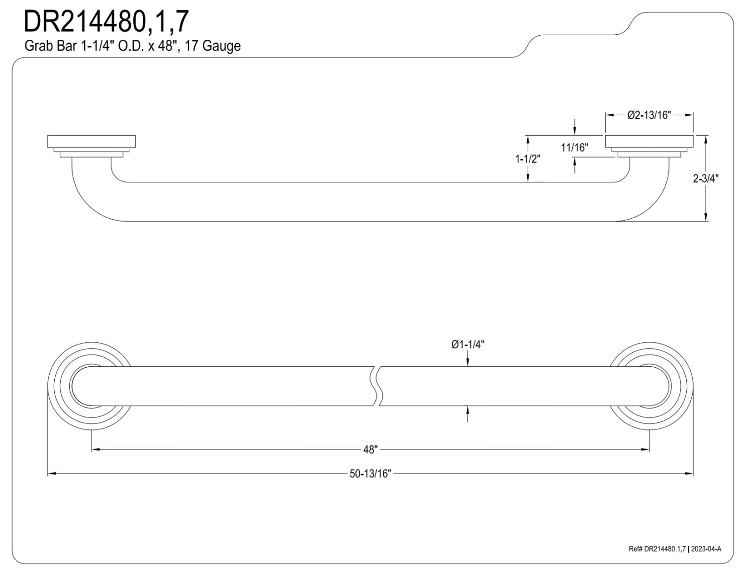 Kingston Brass DR214481 Milano 48-Inch X 1-1/4-Inch OD ADA Grab Bar, Polished Chrome