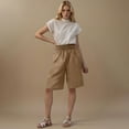 thumbnail image 3 of Dvprdro Summer Casual Shorts for Womens Loose Solid Elastic Waist Wide Leg Beach Cotton Linen Shorts, 3 of 5