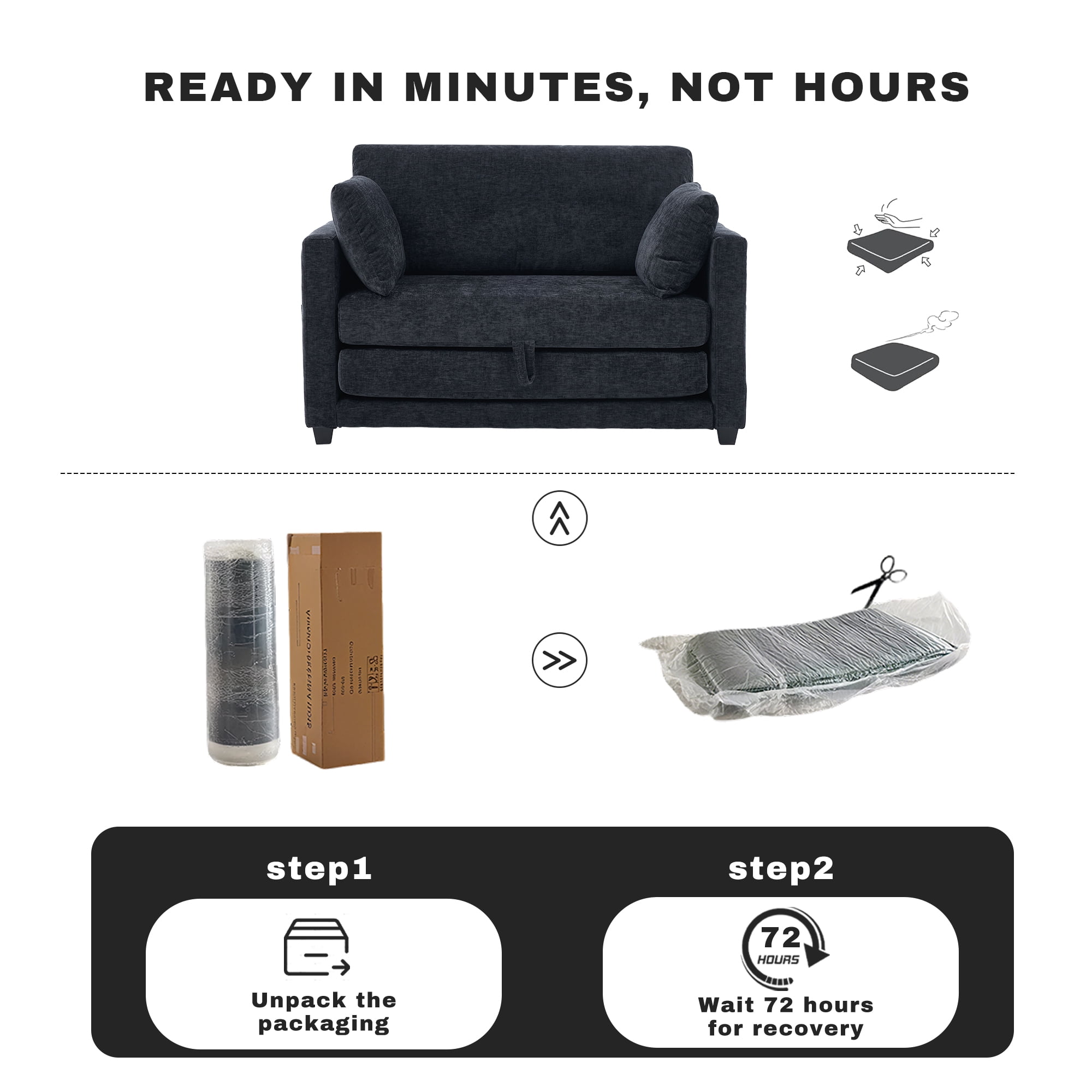 GAOHAPY 52" Loveseat Sleeper Sofa Bed,2 in 1 Convertible Floor Sofa Bed for Small Spaces,Pull Out Couch with Deep Seat,2 Pillows and Solid Frame Floor Couch for Living Room,Apartment
