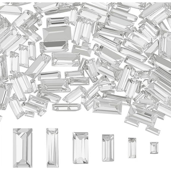 180 Pcs Mini Clear Pointed Back Rhinestone 6Sizes Rectangle Faceted Glass Rhinestone Small Clear No Hole Glass Rhinestone Gems Jewelry Embellishments with Plated Back for DIY diy