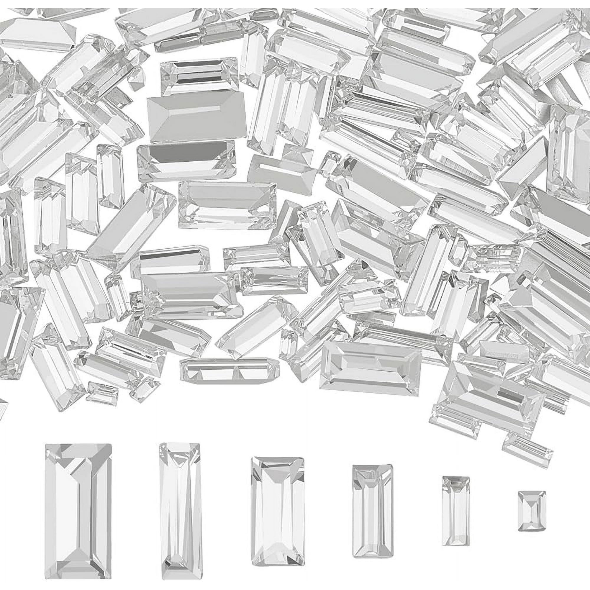 180 Pcs Mini Clear Pointed Back Rhinestone 6Sizes Rectangle Faceted Glass Rhinestone Small Clear No Hole Glass Rhinestone Gems Jewelry Embellishments with Plated Back for DIY diy
