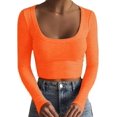 thumbnail image 1 of HSHDLDF Femmes Col Carré Manches Longues Slim Ajusté Casual Basic Crop Top, 1 of 6