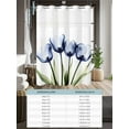 thumbnail image 6 of No Hook Shower Curtain with Snap in Liner Blue Tulip Shower Curtain -Fabric Waterproof Inner Liner, Transparent Flowers Shower Curtains Washable 72"x78", 6 of 9