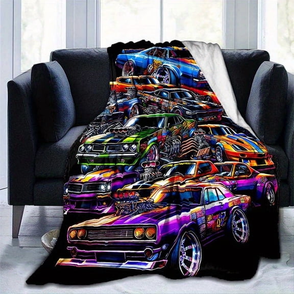 1pc Vibrant Racing Car Fleece Blanket - Ultra-Soft, Lightweight, and Warm Flannel Throw for Sofa, Bed, Travel, Camping, Living Room, Office, Couch, Chair, and Bed