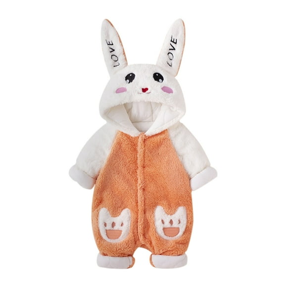 PINQI Toddler Outwear Baby Girl Boy Cute Animal Long Sleeves Rabbit Ears Hooded Button Romper Warm Jumpsuit Outfits Coat Jacket for 0 to 18 Months