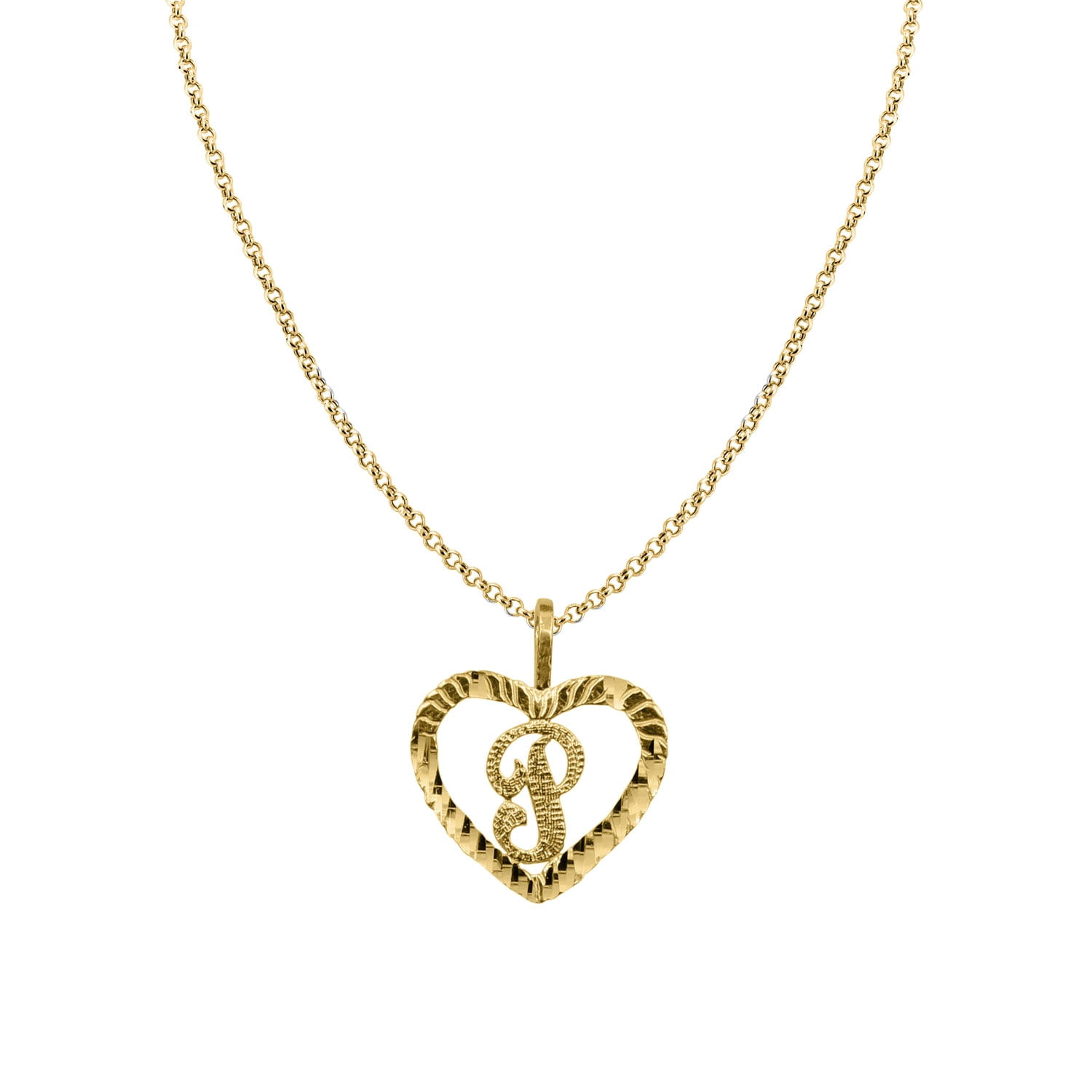 Precious Stars 14K Yellow Gold Diamond-cut Heart-shaped Initial Letter ...
