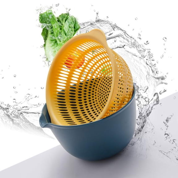 CATIEBYE Double-Layer Vegetable Washing Basket with Mesh Design, Kitchen Fruit and Vegetable Cleaner