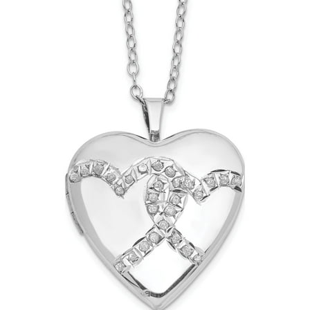 Sterling Silver Platinum-Plated Diamond Mystique Heart Locket Necklace (18 X 19.6) Made In United States qls946