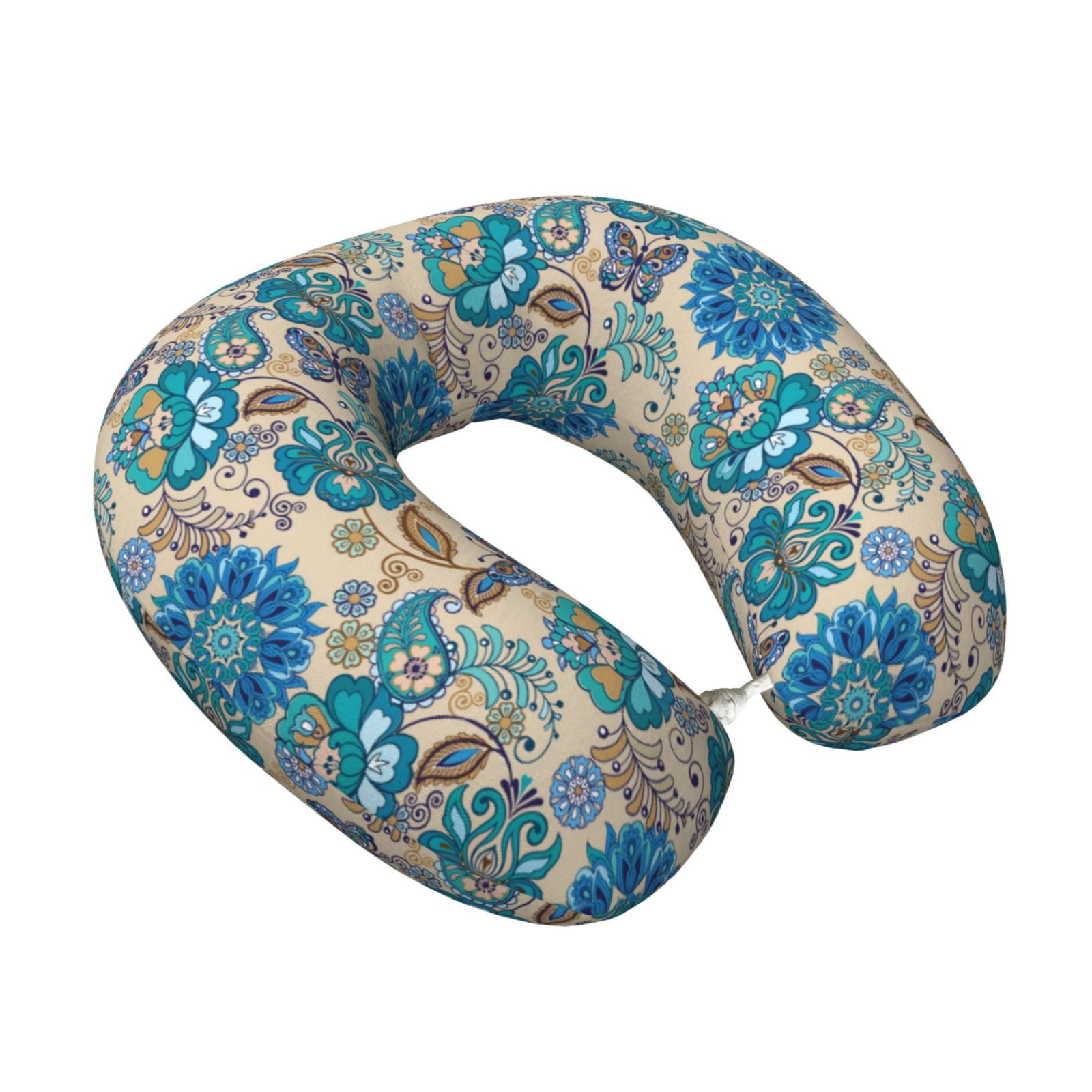 Xecao Vintage Floral Butterflies Print Memory Foam Cervical Neck Pillow Versatile U-Shaped Pillows for Home,Office,Camping,Travelling,Soft Washable Cover