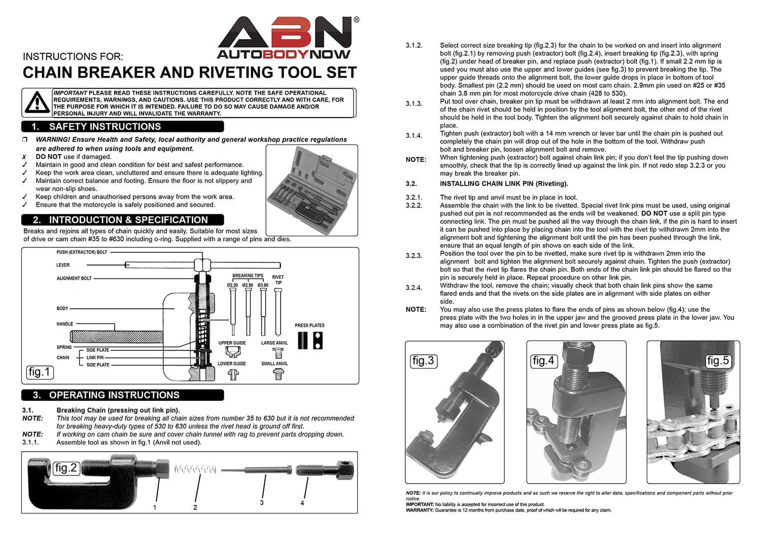 8-Piece Heavy Duty Chain Link Removal Tool ABN/® Motorcycle Chain Breaker Tool and Riveting Kit