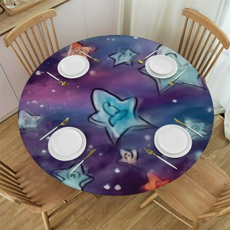 

Ullo0ord Cute Floral Round Fitted Tablecloth with Elastic Edge Fitted Table Cloth for Round Table Circular Table Cover Waterproof Wipeable Round Elastic Table Cloth 54 -58