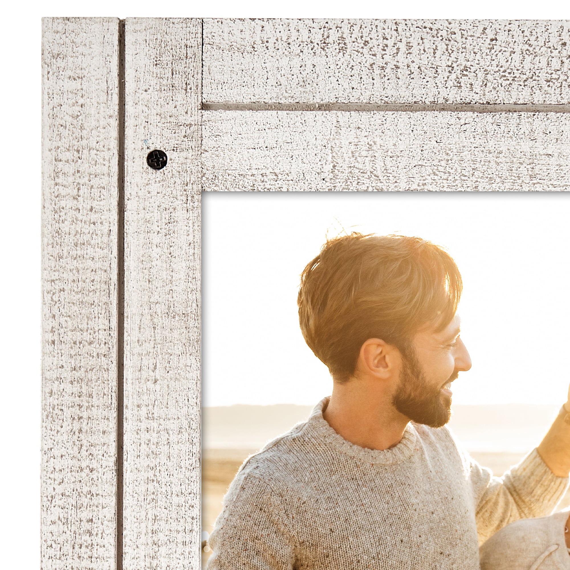 Americanflat 9x12 Picture Frame Polished Crystal Clear Glass Hampton Collection Distressed Wall - Aspen White