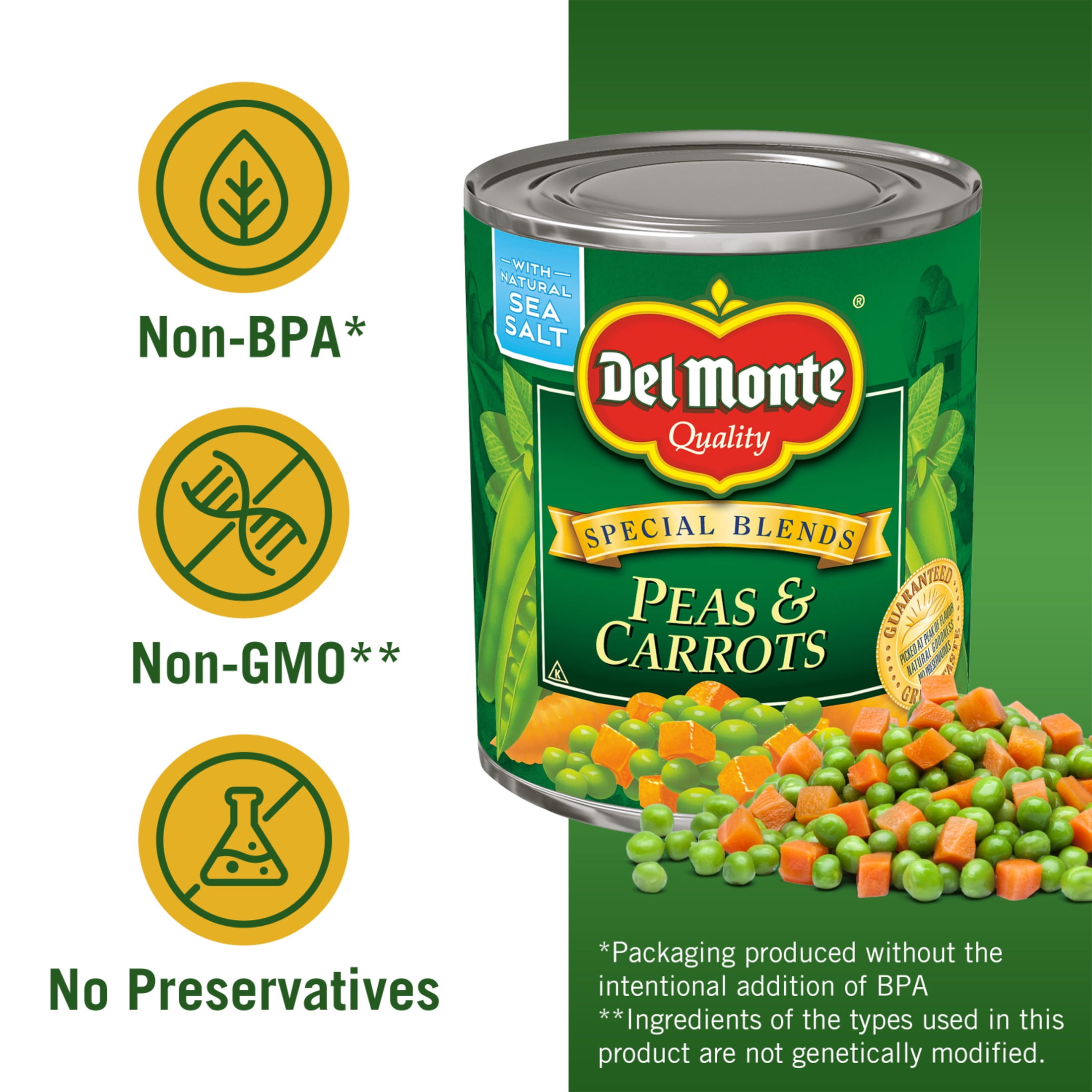 (4 pack) Del Monte Peas & Carrots, Canned Vegetables, 8.5 oz Can