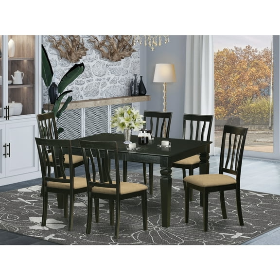Modern 7-Piece Dining Set with Rectangle Table & 6 Upholstered Chairs - Black