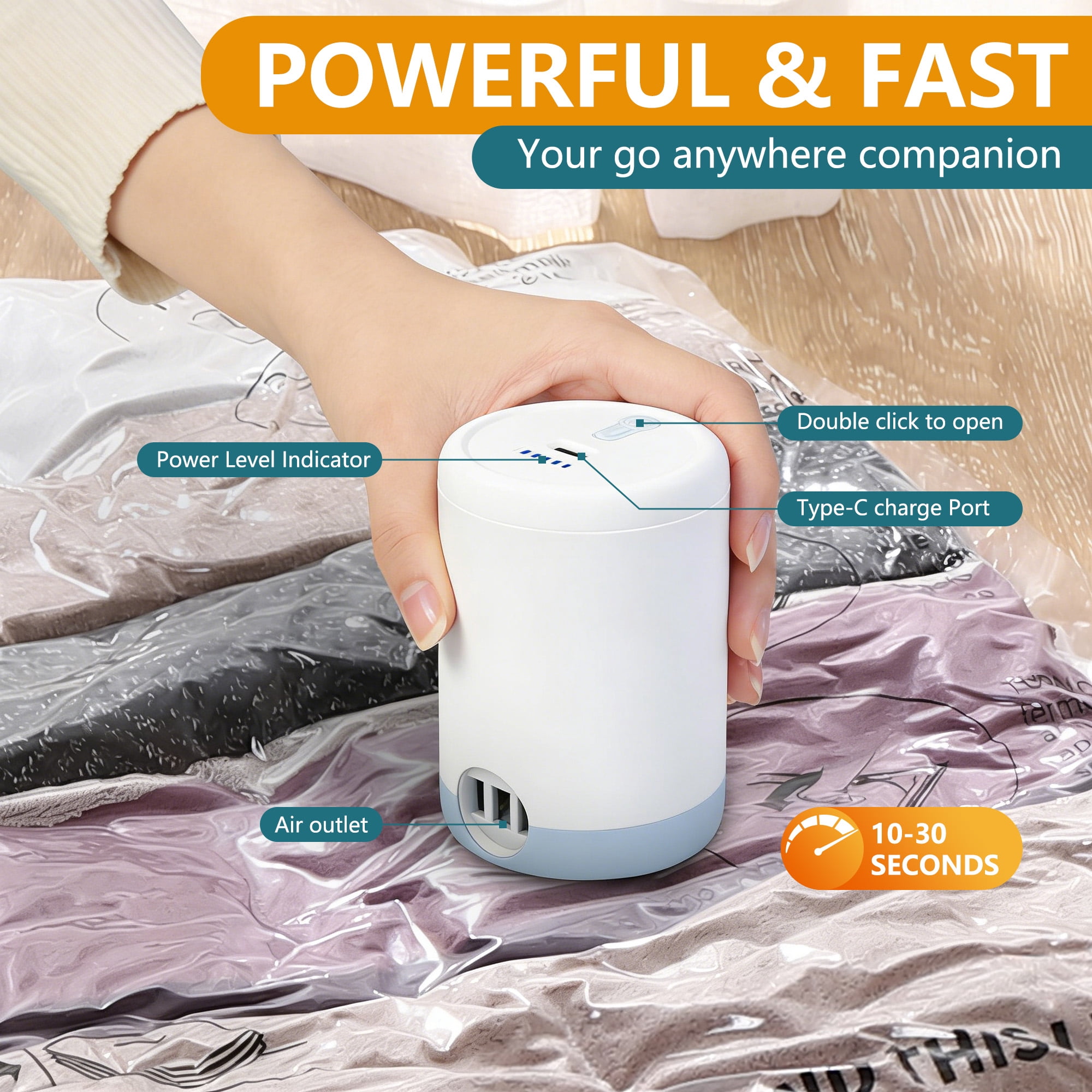 AGALI 8-Pack Vacuum Storage Bags with Electric Pump Included, Space Saver Compression Bags in Mixed Sizes for Clothes, Blankets, Bedding & Travel, Airtight, Waterproof Storage Organizer Set