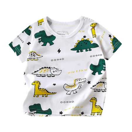 

Lovskoo 6M-6Y Toddler Infant Baby Summer Shirts Cartoon Printed Round Neck Short Sleeved Top for Children Boys and Girls White