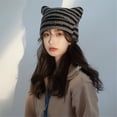 thumbnail image 4 of UFOUND Women Winter Cat Ears Hats Soft Slouchy Striped Knitted Hat Trendy Warm Crochet Braided Knitted Hats, 4 of 4