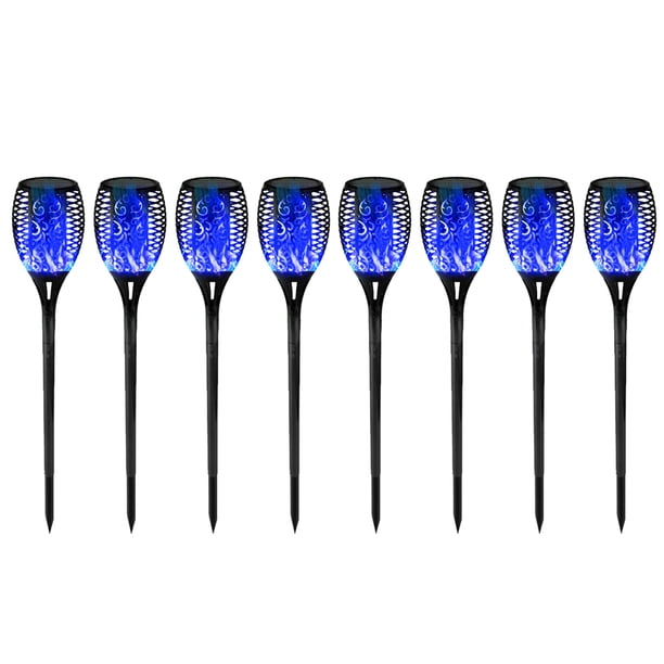 Luz De Llama Antorcha de llama solar de 12 LED, luz azul parpadeante, lámpara de noche, decoración de patio (8 uds)