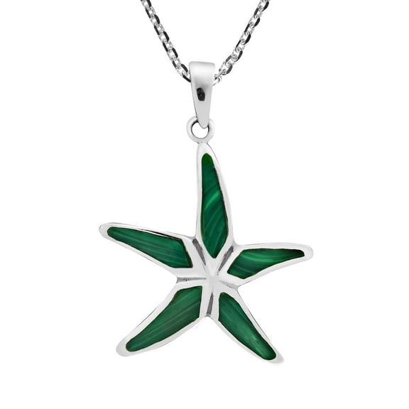 Charming Stella Maris Green Malachite Sterling Silver Starfish Necklace
