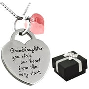 Granddaughter Jewelry Necklace Gifts - ''Granddaughter You Stole Our Heart'' Keepsake Sentimental Valentine Day Heart Necklace for Easter, Birthday Presents for Little Girls, Teens (Peachy Pink)