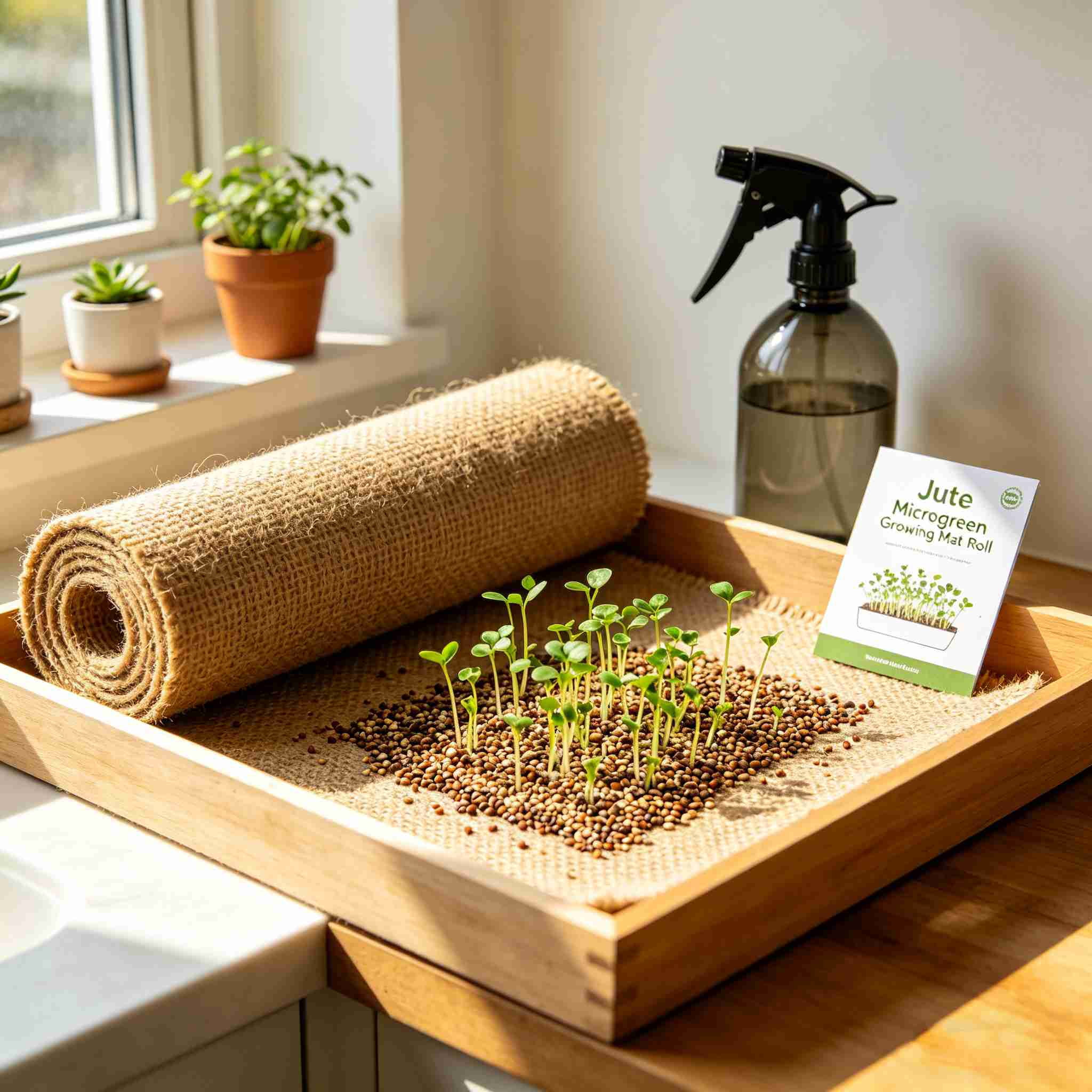 Microgreens Growing Mat Jute Fiber Grow Mats, 10" x 180" Hydroponic Grow Pads for Wheatgrass, Sprouts, Hydroponics Seed Starter Trays, Organic
