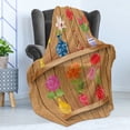 thumbnail image 4 of Daffodil Soft Flannel Fleece Throw Blanket, Glass Vases Colorful Flowers on Wooden Shelves Pastel Effects Graphic, Cozy Plush for Indoor and Outdoor Use, 50" x 60", Multicolor, by Ambesonne, 4 of 5