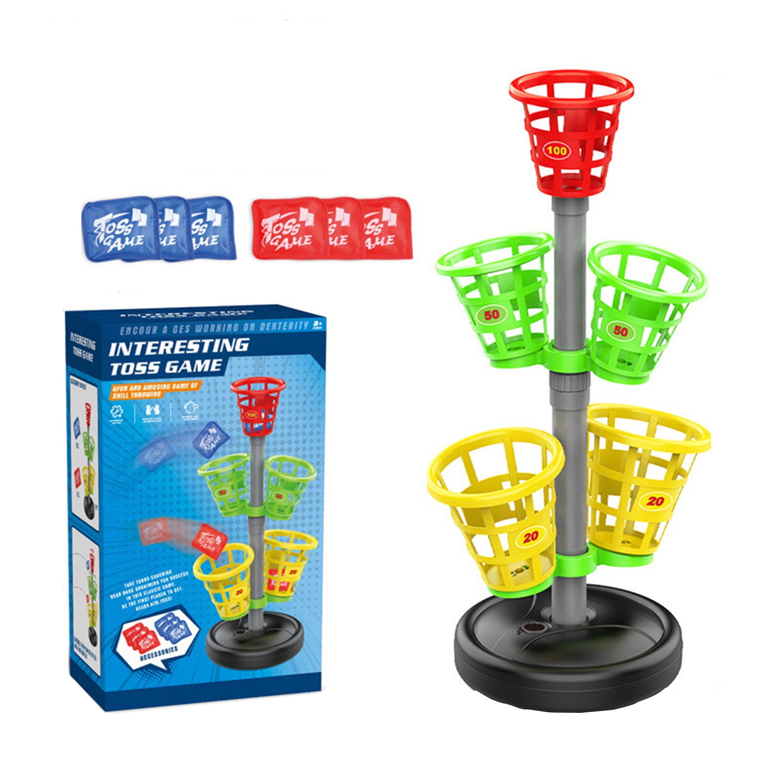 Multi-Basket Tower Target Bag Toss Game Set, Interactive Indoor and Outdoor Throwing, Fun and Competitive Yard Game for Adults and Family, Portable and Easy Setup，As Shown